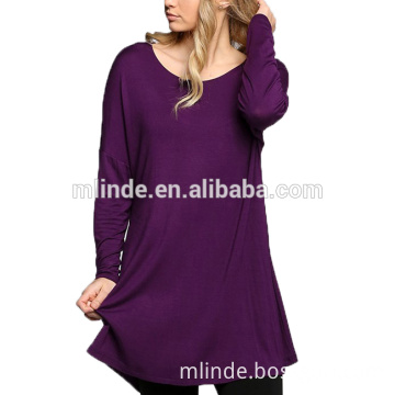 Ladies Tops Wholesale Women Plain Rayon Blouse Custom Your Own Brand Clothing Long Sleeve Long Tunic S-XL